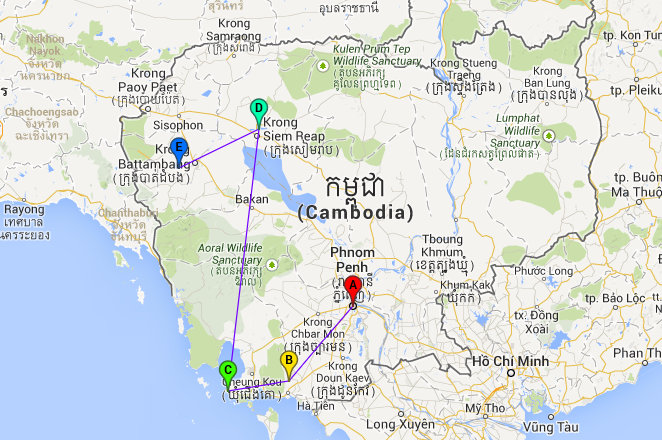 Backpacken Cambodja route